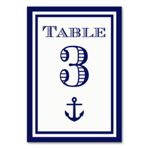 Einfache marineblaue Tischkarten mit Anker #3 Tischnummer