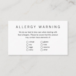 Einfache Markenfertige Backwaren-Allergenkarte Begleitkarte