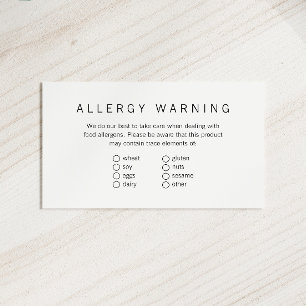 Einfache Markenfertige Backwaren-Allergenkarte Begleitkarte