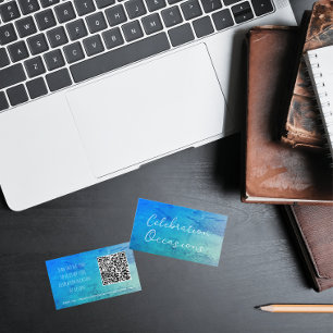 Einfache Marmorwirkung Türkis- und Blauer QR-Code Visitenkarte