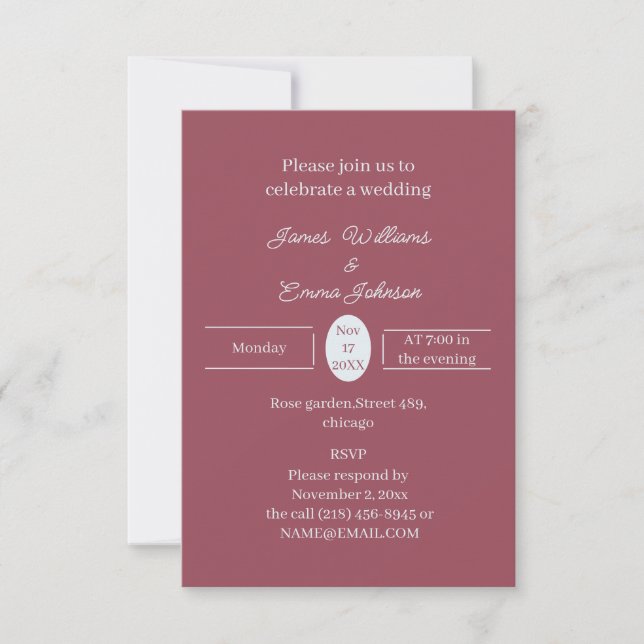 Einfache Maroon-Personalisierte Hochzeitseinladung Save The Date (Vorderseite)