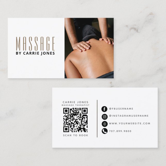 Einfache Massagetherapeut Foto Visitenkarte (Vorne/Hinten)