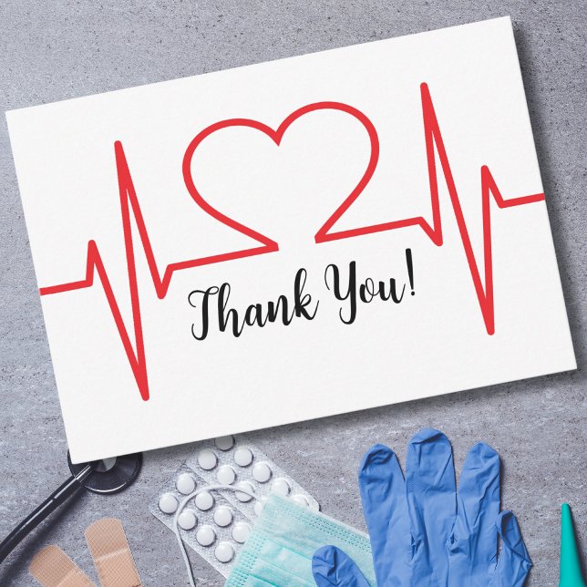 Einfache medizinische dankeskarte (Red Heart Beat EKG Line Thank You Card)
