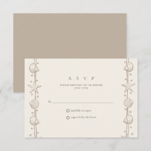 Einfache Meeresmuschel-Rand-Strandhochzeit RSVP Karte