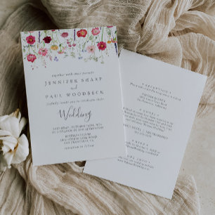 Einfache mehrfarbige Wildblume - Front & Back Wedd Einladung