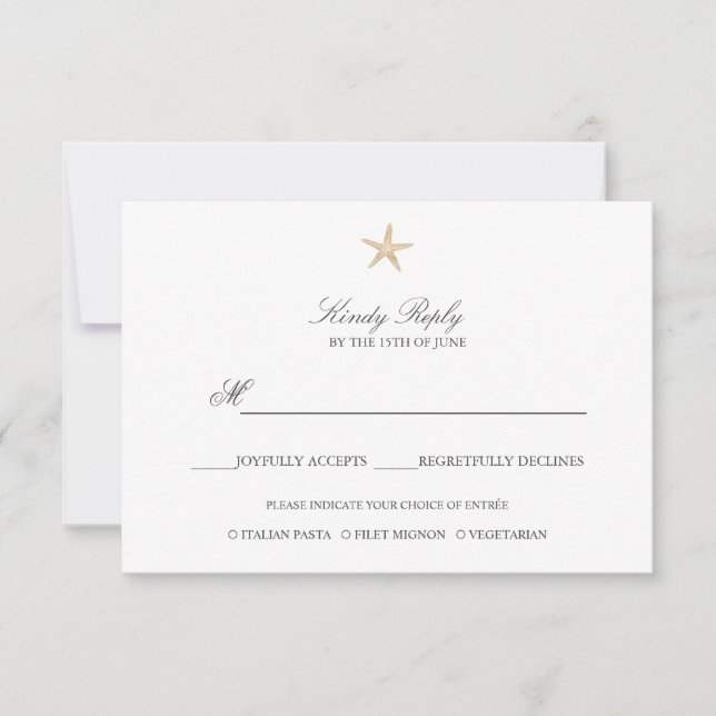 Einfache Menüoption Elegant Chic Gold Foil Starfis RSVP Karte (Vorderseite)