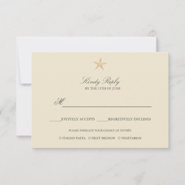 Einfache Menüoption Elegant Chic Gold Foil Starfis RSVP Karte (Vorderseite)
