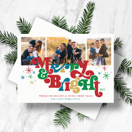 Einfache Merry & Bright Foto Red Holiday Card Feiertagskarte