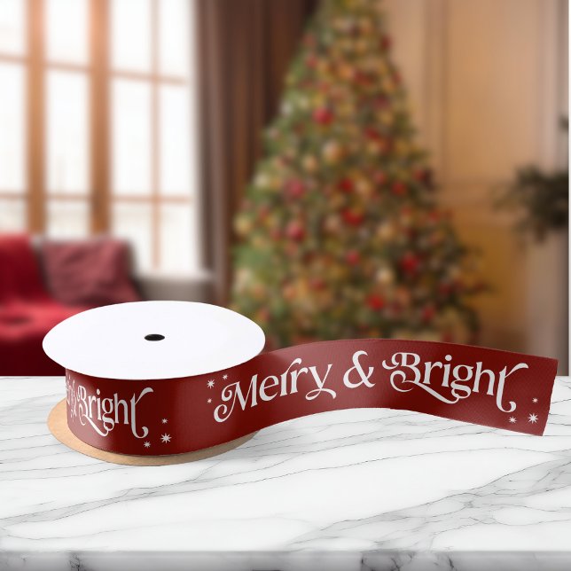 Einfache Merry & Bright Red Christmas Satinband (Mockup View)