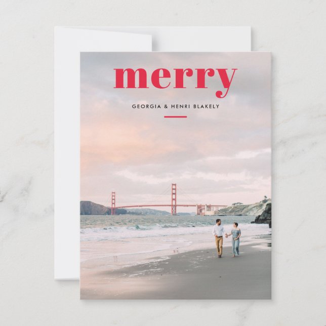 Einfache Merry Red Overlay Ein Foto Weihnachten (Vorderseite)