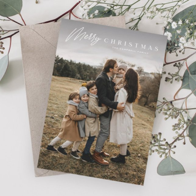 Einfache Merry Script 3 Foto Weihnachten (Simple script merry christmas photo holiday cards.)