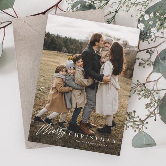 Einfache Merry Script 3 Foto Weihnachten (Simple merry christmas script photo christmas holiday cards.)