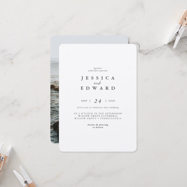 Einfache metalische Hochzeit von Silber und Schwar Einladung (Vorderseite/Rückseite Beispiel)