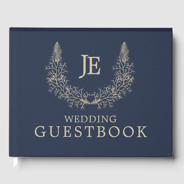 Einfache Midnight Blue Goldschmuck Hochzeit Gästebuch (Vorderseite)