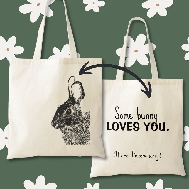 Einfache Minimal Black Oaster Bunny Tragetasche (Stamped black rabbit "some bunny loves you" bunny bag is a great plastic-free alternative.)