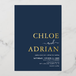 Einfache Minimal Blue Wedding Gold Folieneinladung