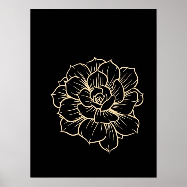 Einfache Minimal Blumenstrauch Blume Schwarz Gelb Poster (Vorne)