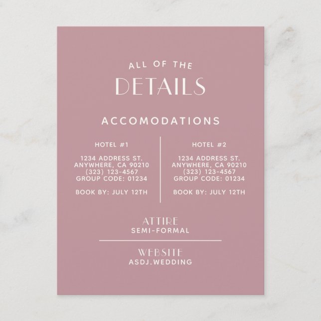 Einfache Minimal-Blush-Ecru-Hochzeitsszenierung Begleitkarte (Vorderseite)