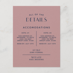 Einfache Minimal Blush Navy Hochzeitsdetails Begleitkarte