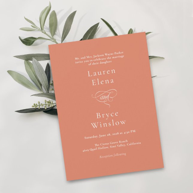 Einfache Minimal Bold Orange Citrus Grove Wedding Einladung (Von Creator hochgeladen)