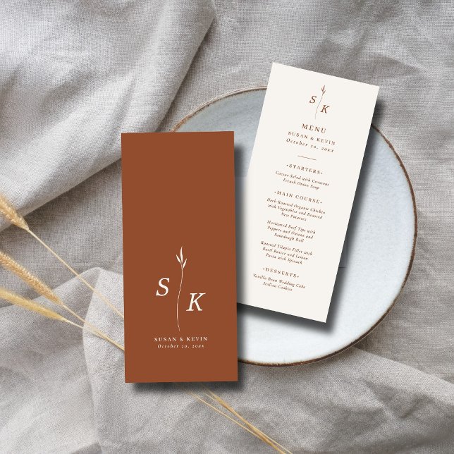Einfache Minimal Chic Elegance Leaf Monogram Weddi Menükarte (Von Creator hochgeladen)