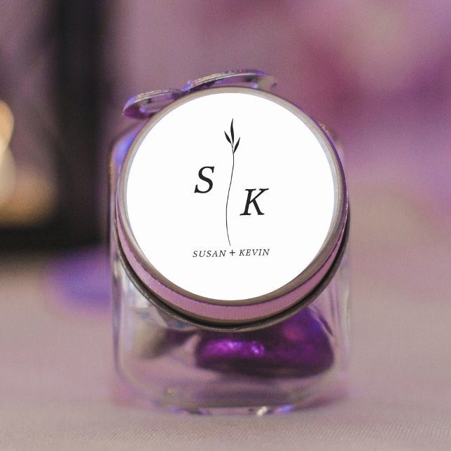 Einfache Minimal Chic Elegance Leaf Monogram Weddi Runder Aufkleber (Von Creator hochgeladen)