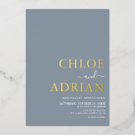 Einfache Minimal Dusty Blue Wedding Gold Folieneinladung