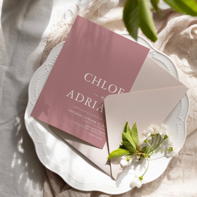 Einfache Minimal Dusty Pink Hochzeit Einladung (Von Creator hochgeladen)