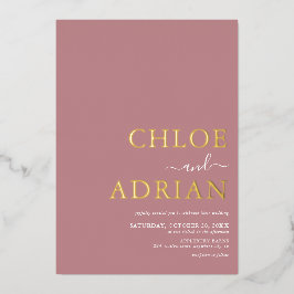 Einfache Minimal Dusty Pink Wedding Gold Folieneinladung