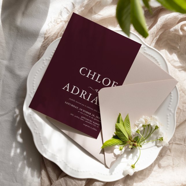 Einfache Minimal-Einladung für Burgandy Hochzeit Einladung (Von Creator hochgeladen)