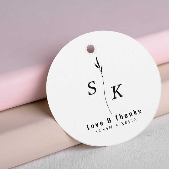 Einfache Minimal Elegance Leaf Monogram Vielen Dan Geschenkanhänger (Von Creator hochgeladen)