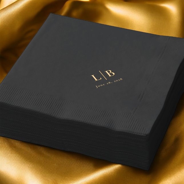 Einfache Minimal-Elegant-Monogram-Hochzeit Servietten Mit Folie (Elegant gold foil stamped wedding napkins.)