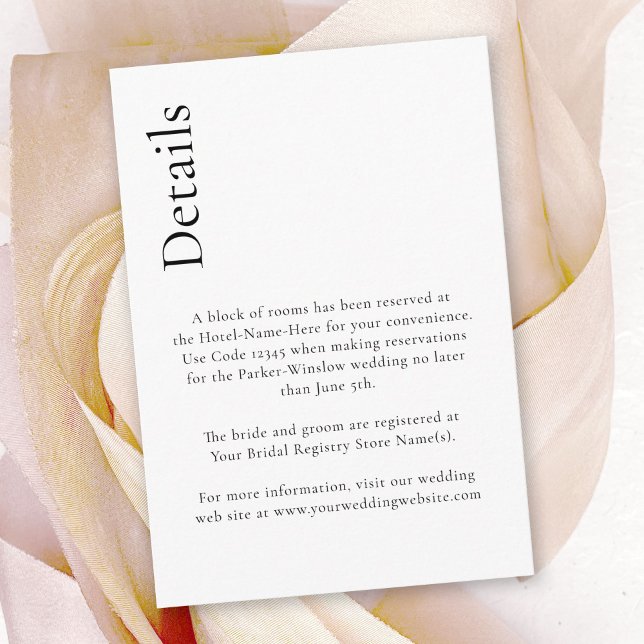Einfache Minimal Elegante Details zur Hochzeit Begleitkarte (Von Creator hochgeladen)