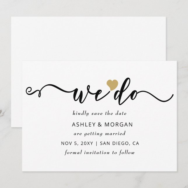 Einfache Minimal Elegante Script Gold Herz machen  Save The Date (Vorne/Hinten)