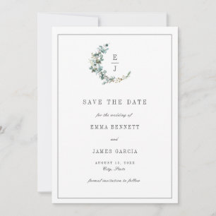 Einfache Minimal-Eukalyptus-Wreath-Monogramm-Hochz Save The Date