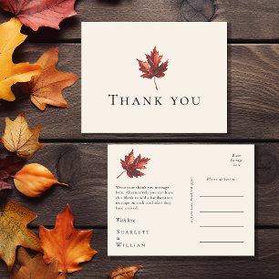 Einfache Minimal Fall Leaf Cream Wedding Vielen Da Postkarte