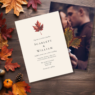 Einfache Minimal Fall Leaf Creme Foto Hochzeit Einladung