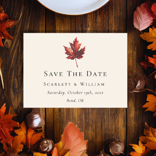 Einfache Minimal Fall Leaf Creme Hochzeit Save The Date