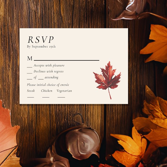 Einfache Minimal Fall Leaf Creme Wedding Menu UAWG RSVP Karte (Von Creator hochgeladen)
