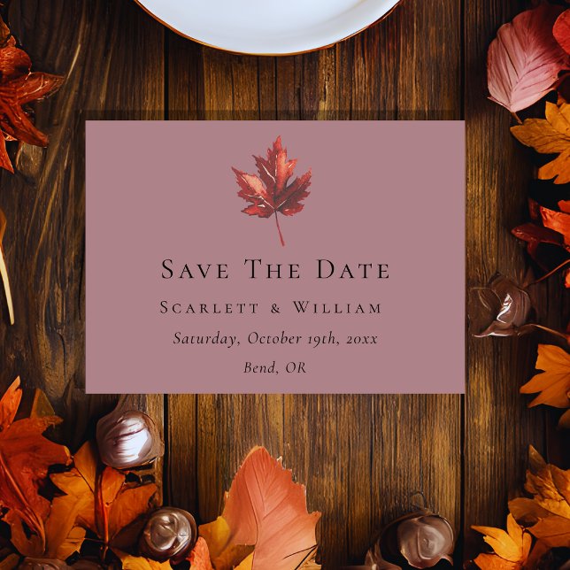Einfache Minimal Fall Leaf Mauve Wedding Save The Date (Von Creator hochgeladen)