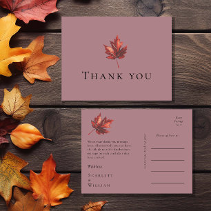 Einfache Minimal Fall Leaf mauve Wedding Vielen Da Postkarte