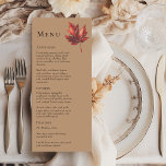 Einfache Minimal Fall Leaf Terracotta Wedding Menükarte<br><div class="desc">Dieses einfache, minimale Herbstblatt Terracotta Hochzeitsmenü wird durch die delikate Eleganz der Natur inspiriert, mit einem rustikalen und einfachen Charme, der die Essenz des Herbstes. Dieses Design ist mit einem minimalistischen Ahornblatt aus Boho auf Terrakotta-Hintergrund gestaltet. Jedes Stück dieser Kollektion lädt Sie ein, den sanften Reiz der Saison zu genießen...</div>