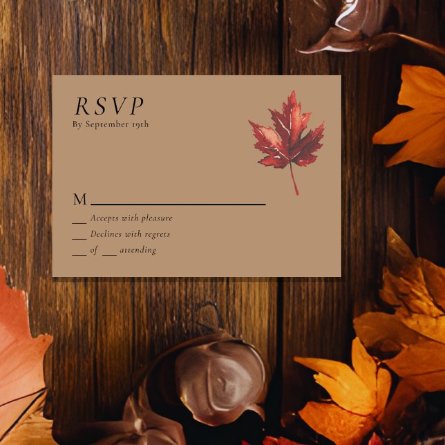 Einfache Minimal Fall Leaf Terracotta Wedding RSVP Karte (Von Creator hochgeladen)