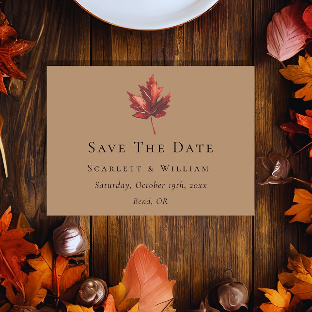 Einfache Minimal Fall Leaf Terracotta Wedding Save The Date (Von Creator hochgeladen)