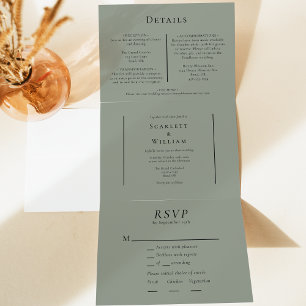 Einfache Minimal Fall Sage Grüne Entree UAWG Weddi Dreifach Gefaltete Einladung