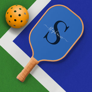 Einfache Minimal für den Anfangsnamen Blue Monogra Pickleball Schläger