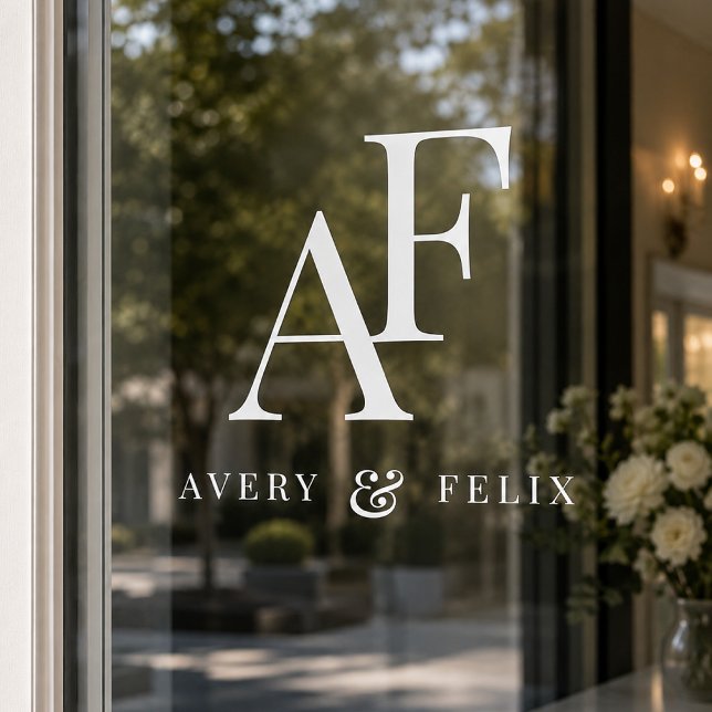 Einfache Minimal für Hochzeitmongram Fensteraufkleber (Elegant editable window cling decal monogram wedding sign available in custom sizing.)