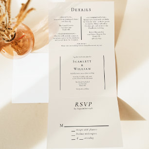 Einfache Minimal Herbstblatt Creme Hochzeit Dreifach Gefaltete Einladung