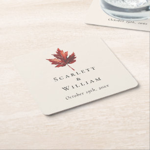 Einfache Minimal Herbstblatt Creme Hochzeit Rechteckiger Pappuntersetzer