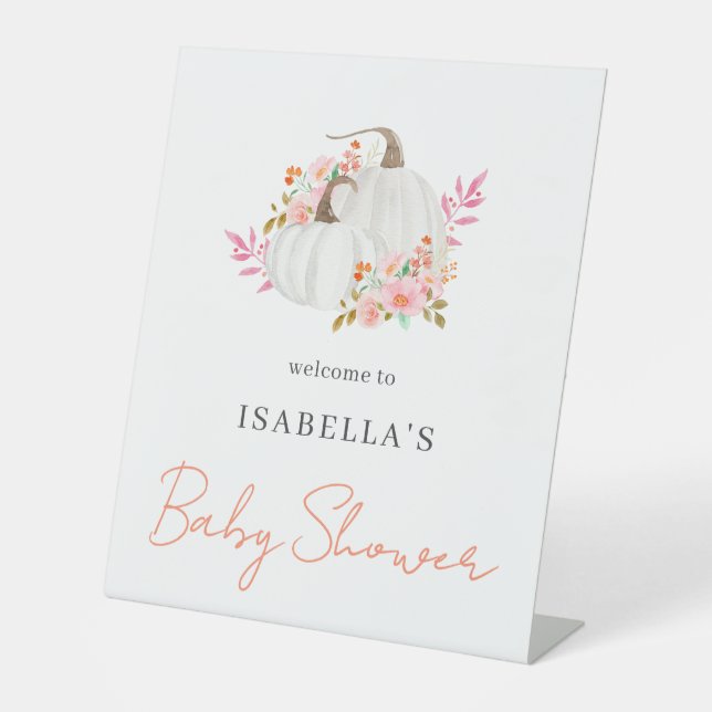 Einfache Minimal Kleine Pumpkin Baby Dusche Willko Sockelschild (Vorderseite)